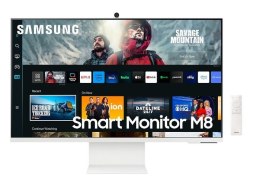 Samsung Monitor 32 cale SMART M8 VA 3840x2160 UHD 16:9 1xHDMI 1xUSB-C (65W) 2xUSB 2.0 4ms(GTG) WiFi/BT HAS+PIVOT Webcam głośniki płaski 
