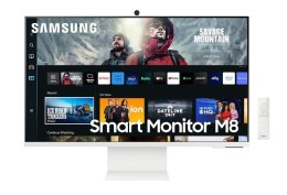 Samsung Monitor 27 cali SMART M8 VA 3840x2160 UHD 16:9 1xHDMI 1xUSB-C (65W) 2xUSB 2.0 4ms WiFi/BT HAS+PIVOT Webcam głośniki płaski biały