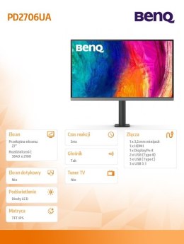 Benq Monitor 27 cali PD2706UA LED 5ms/QHD/IPS/HDMI/DP/USB