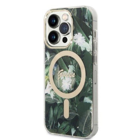 Zestaw Guess GUBPP14XHJEACSA Case+ Charger iPhone 14 Pro Max 6,7" zielony/green hard case Jungle MagSafe