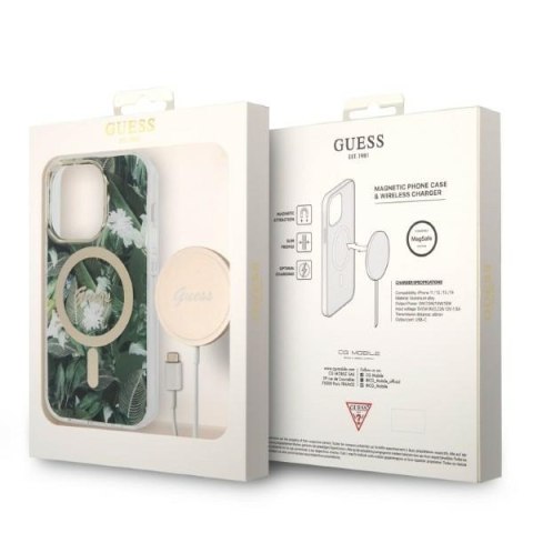 Zestaw Guess GUBPP14XHJEACSA Case+ Charger iPhone 14 Pro Max 6,7" zielony/green hard case Jungle MagSafe