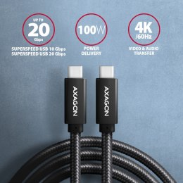 AXAGON BUCM32-CM20AB Kabel USB-C - USB-C 3.2 Gen 2, 2m, PD 100W, 5A, 4K HD, ALU, oplot, czarny