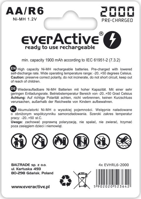 EverActive Akumulatory paluszki R6/AA 2000 mAH, blister 4 szt.
