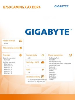 Gigabyte Płyta główna B760 GAMING X AX s1700 DDR4 ATX