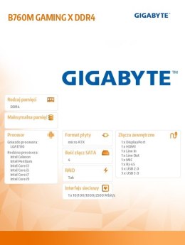 Gigabyte Płyta główna B760M GAMING X DDR4 s1700 DDR4 DP/HDMI mATX