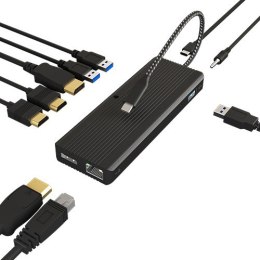 IcyBox Stacja dokująca IB-DK4080AC 9w1,2x HDMI & 2x DisplayPoprt,USB,Headset combo, LAN, Power delivery up to 100W