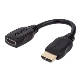 Kabel / Przedłużacz Manhattan HDMI-HDMI M/F Ethernet 4K*60Hz 0,2m, czarny