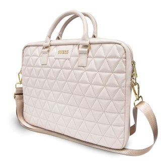 Guess Skórzana torba na laptopa 16" | Różowa Quilted