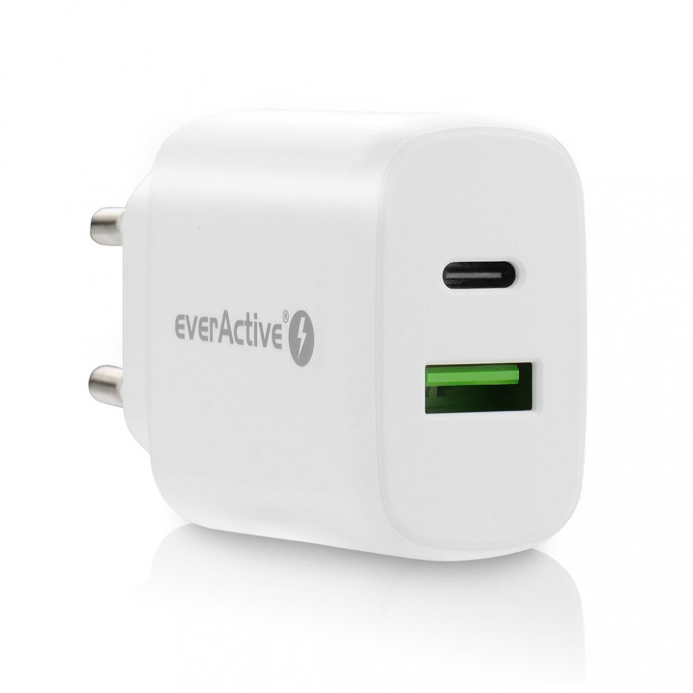 EverActive Ładowarka USB/USB-C QC3.0 25W Biała
