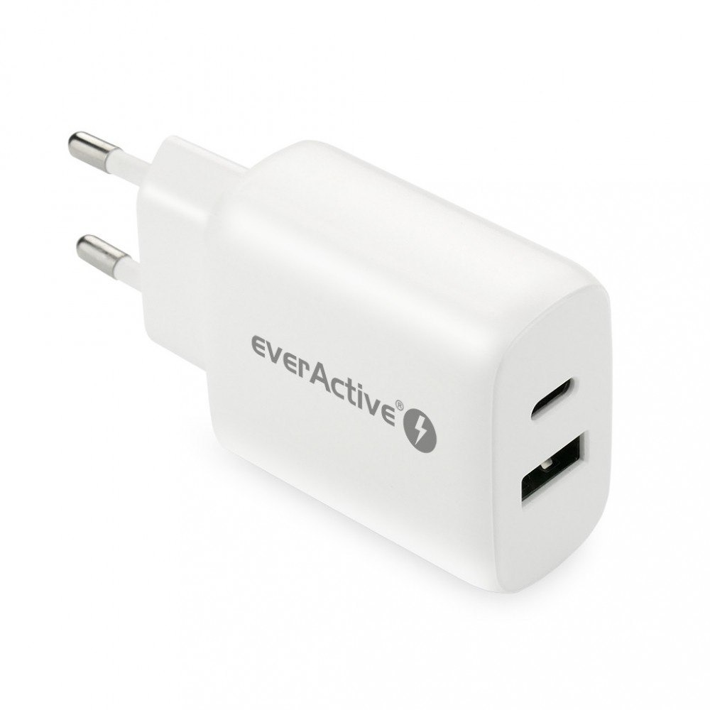 EverActive Ładowarka USB/USB-C QC3.0 25W Biała