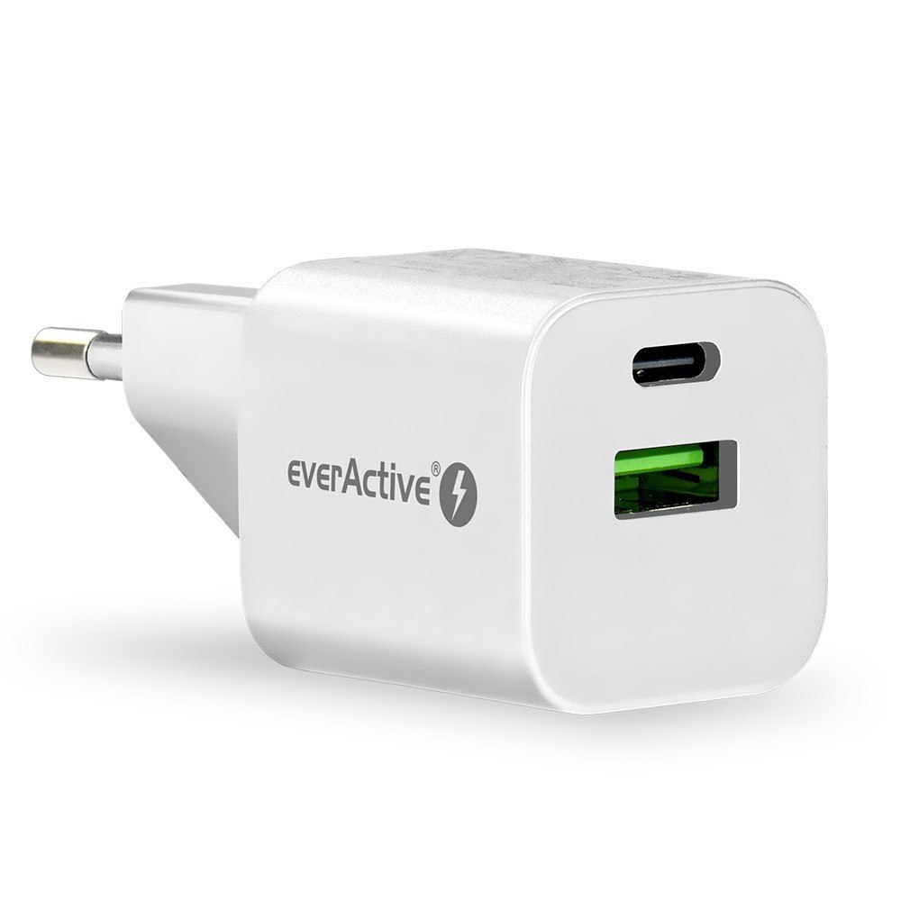EverActive Ładowarka USB/USB-C QC3.0 30W technologia GaN Biała