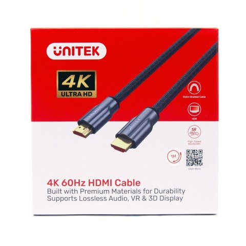 Unitek przewód kabel LUX HDMI 2.0 oplot | 1m | Y-C136RGY