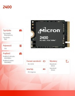 Dysk SSD Micron 2400 1TB NVMe M.2 22x30mm