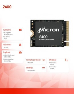 Dysk SSD Micron 2400 512GB NVMe M.2 22x30mm