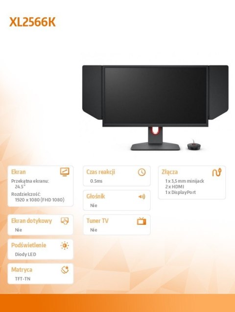 ZOWIE Monitor 24.5 cali XL2566K LED 360Hz/FullHD/HDMI/GAMING