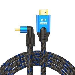 Kabel HDMI (M) v2.1 Savio CL-175, 5m, 8K, kątowy, OFC, niebiesko-czarny, złote końcówki