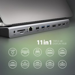 AXAGON HMC-4KX3 Wieloportowy hub USB 5Gbps, 3x USB-A, 2x HDMI + DP + GLAN + SD/microSD + audio, PD 100W