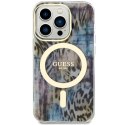 Guess GUHMP14XHLEOPWB iPhone 14 Pro Max 6.7" niebieski/blue hardcase Leopard MagSafe