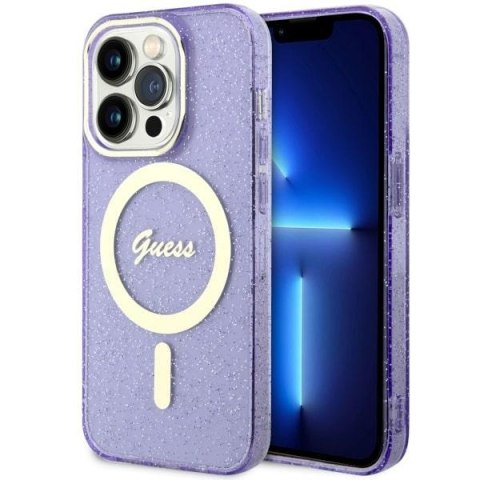 Guess GUHMP14LHCMCGU iPhone 14 Pro 6.1" purpurowy/purple hardcase Glitter Gold MagSafe