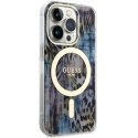 Guess GUHMP14LHLEOPWB iPhone 14 Pro 6.1" niebieski/blue hardcase Leopard MagSafe