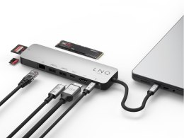 LINQ HUB USB-C 9IN1 SSD PRO MULTIPORT (HDMI, USB-C, RJ45, 2XUSB-A, USB-C PD100W DO ZASILANIA, SLOT MICROSD/TF/SD, NVME M.2)