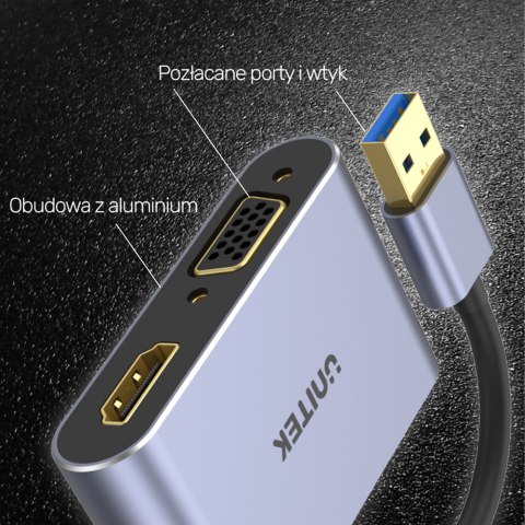 Unitek Adapter USB na HDMI i VGA | FullHD | 0,15m | V1304A