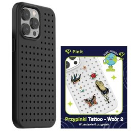 Zestaw Etui Pinit Dynamic + Tattoo Pin iPhone 14 Pro Max 6.7" czarny/black wzór 2