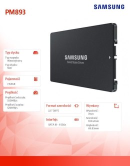 Samsung Dysk SSD PM893 DCT 7680GB MZ7L37T6HBLA-00W07 SATA