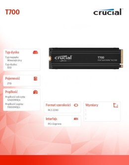 Crucial Dysk SSD T700 2TB M.2 NVMe 2280 PCIe 5.0 12400/11800 Radiator