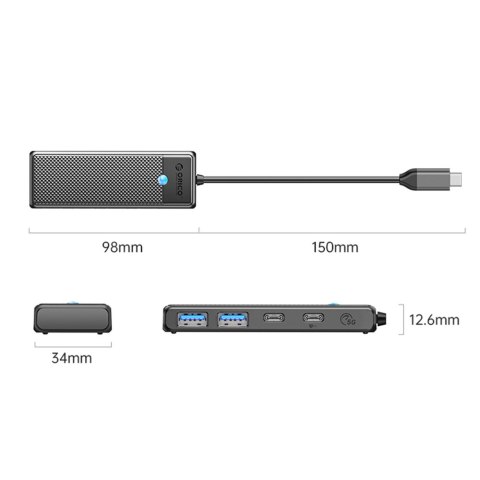 Orico Aktywny hub USB-C 5Gbps, 2x USB-A, 2x USB-C, Power Delivery 100W