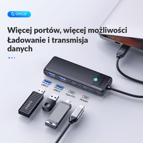 Orico Aktywny hub USB-C 5Gbps, 2x USB-A, 2x USB-C, Power Delivery 100W