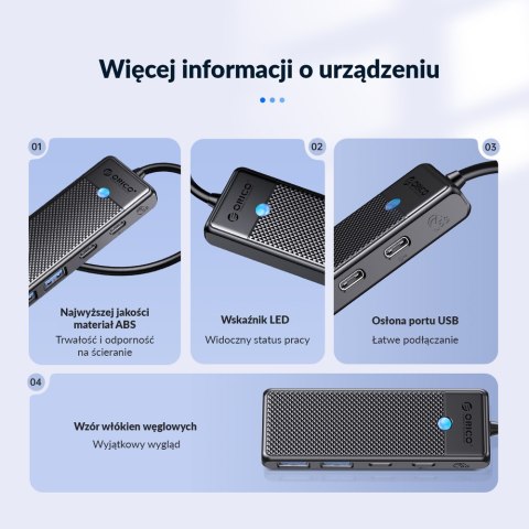 Orico Aktywny hub USB-C 5Gbps, 2x USB-A, 2x USB-C, Power Delivery 100W