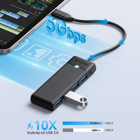 Orico Hub USB-C 4 porty USB-A 3.0 5Gbps czarny