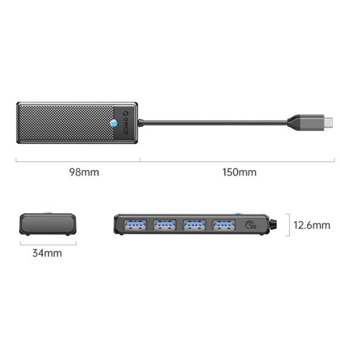 Orico Hub USB-C 4 porty USB-A 3.0 5Gbps czarny