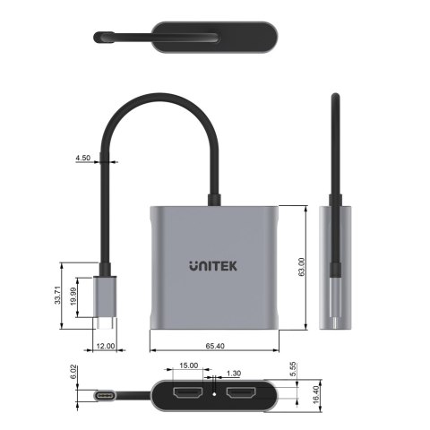 Unitek Adapter USB-C na 2x HDMI 4K MST