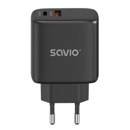 Ładowarka sieciowa Savio LA-06/B USB Quick Charge Power Delivery 3.0 30W, 1xUSB Type C, 1xUSB, czarna