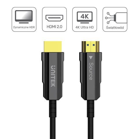 Unitek Kabel optyczny HDMI 2.0 AOC 4K 60Hz 50 m