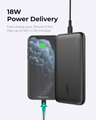 AUKEY PB-N73S Power Bank | 10000 mAh | 4xUSB | Quick Charge 3.0 | Power Delivery 3.0 | 20W | LED | kabel USB-C