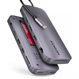 AXAGON HMC-12GM2 Wieloportowy hub USB + M.2 pozycja, 12in1 10Gbps, 3x USB-A, USB-C, HDMI, DP, RJ-45, SD/mSD, audio, PD