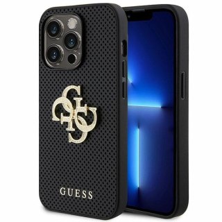 Guess Etui do iPhone 15 Pro | Czarny Hardcase Leather Perforated 4G Glitter Logo