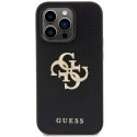 Guess Etui do iPhone 15 Pro | Czarny Hardcase Leather Perforated 4G Glitter Logo