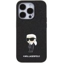 Karl Lagerfeld Etui do iPhone 15 Pro Czarny Hardcase Fixed Glitter Ikonik Logo Metal Pin