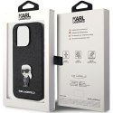 Karl Lagerfeld Etui do iPhone 15 Pro Czarny Hardcase Fixed Glitter Ikonik Logo Metal Pin
