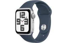Apple Watch SE GPS, 40mm Koperta z aluminium w kolorze srebrnym z paskiem sportowym w kolorze sztormowego błękitu - M/L