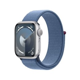 Apple Watch Series 9 GPS, 45mm Koperta z aluminium w kolorze srebrnym z opaską sportową w kolorze zimowego błękitu