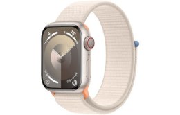 Apple Watch Series 9 GPS + Cellular, 41mm Koperta z aluminium w kolorze księżycowej poświaty z opaską sportową w kolorze księżycowej p