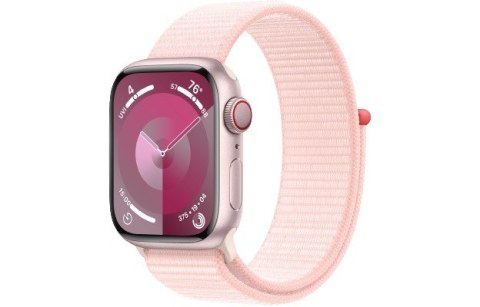 Apple Watch Series 9 GPS + Cellular, 41mm Koperta z aluminium w kolorze różowym z opaską sportową w kolorze jasnoróżowym