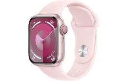 Apple Watch Series 9 GPS + Cellular, 41mm Koperta z aluminium w kolorze różowym z paskiem sportowy w kolorze jasnoróżowym - M/L