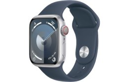 Apple Watch Series 9 GPS + Cellular, 41mm Koperta z aluminium w kolorze srebrnym z paskiem sportowy w kolorze sztormowego błękitu - S/