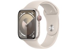 Apple Watch Series 9 GPS + Cellular, 45mm Koperta z aluminium w kolorze księżycowej poświaty z paskiem sportowym w kolorze księżycowej